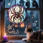 Halloween Spider Stained Glass Window Hanging Decor Gifts for Women 12" - Image 2
