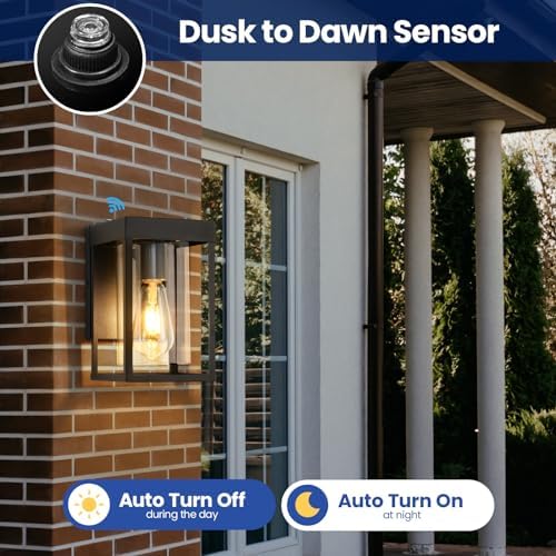 Dusk to Dawn Outdoor Wall Sconce Black 2-Pack Front Porch Wall Light - Image 2