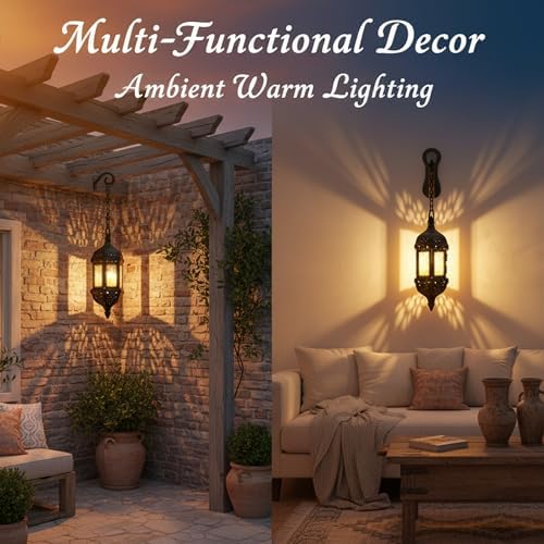 Moroccan Lantern, 2Pcs Moroccan Lantern, Hollow Vintage Hanging Candle Metal Decorative Ramadan Decorations for Home Indoor Outdoor for Winter - Image 3