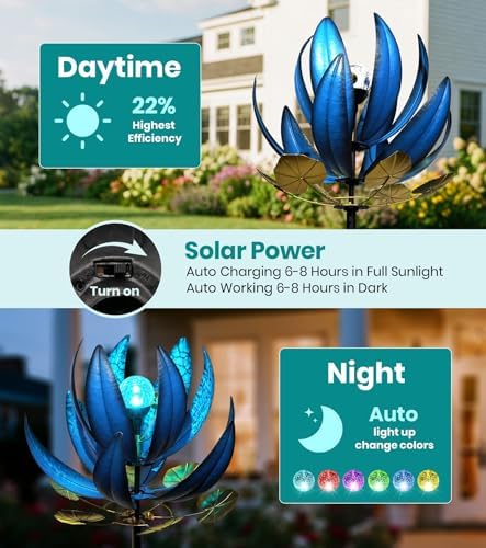 Large Wind Spinners Outdoor, Metal Lotus Yard Decorations Outdoor - Image 3