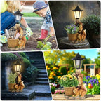 Solar Squirrels Outdoor Statues, Garden Sculpture with Flowerpot & Lantern - Image 5
