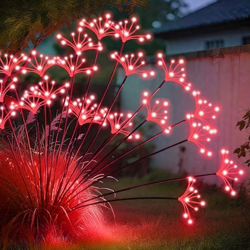JJGoo Solar Garden Lights, New Upgraded 6 Pack Solar Swaying Starburst Light, Waterproof Fireworks Outdoor Lights, Yard Patio Pathway Decoration, Red by JJGoo