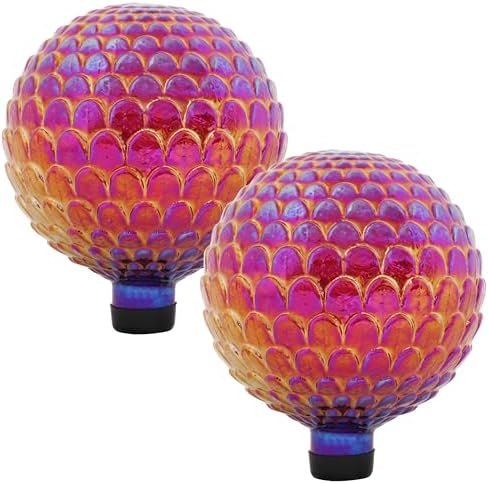 Sunnydaze 10" Gazing Balls for Garden, Red Scalloped Texture, 2pk by SunnydazeDecor