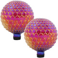 Sunnydaze 10" Gazing Balls for Garden, Red Scalloped Texture, 2pk by SunnydazeDecor