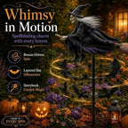 The Enchanted Witch Garden Wind Spinner, Metal Halloween Yard Art, Outdoor Garden Stake Decoration, Halloween Decorations Outdoor with Flying Witch Kinetic Bat Ring, for Garden Patio Pathway (1PCS) - Image 7