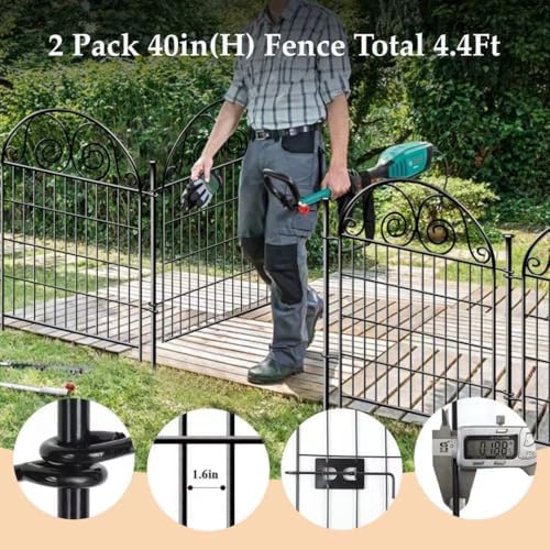Getlay Tall Garden Fence with Gate, 40 Inch(H) 2 Panels Total Length 4.4 Ft Dog Fences Outdoor for Yard, Black Metal No Dig Fencing for Dogs│Patented - Image 4