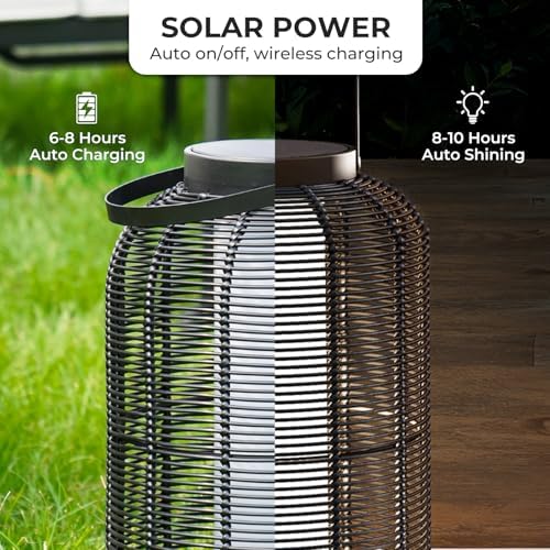 Solar Yard 1-Piece Outdoor Floor Lamp, Solar Water-Resistant Boho Lantern Lights for Outside Hanging Table Lanterns Decoration for Garden, Patio, Porch, Trees, Pathway, Cylinder Black - Image 7