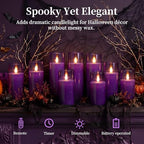 Homemory Purple Flickering Flameless Candles, Battery Operated Acrylic LED Pillar Candles with Remote Control and Timer, Purple Decor, Set of 9 - Image 6