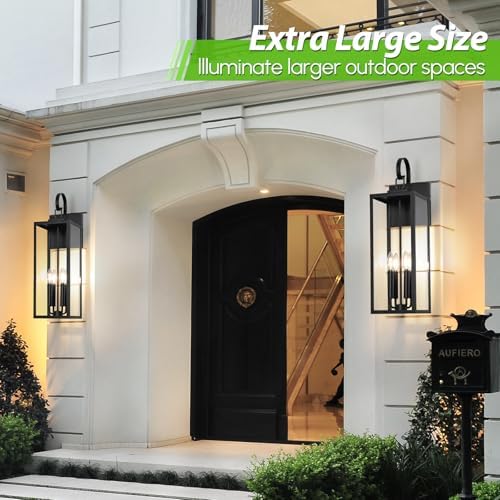 BesLowe 25" Extra Large Outdoor Wall Light, 4-Light Black Exterior Sconce - Image 4