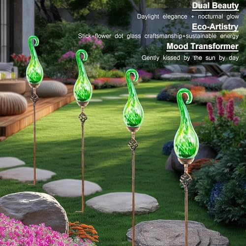Outdoor Solar Powered Lights, Decorative Garden Stakes with Flame, Outdoor Garden Decor Flame Glass Stakes Solar Lights for Yard - Image 6