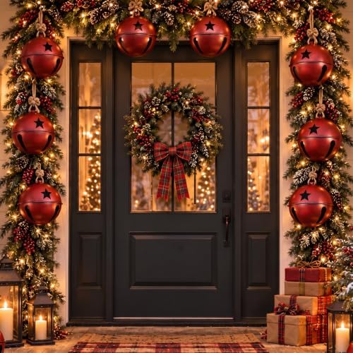 Civaner 1 Pcs 8 Inch Giant Metal Christmas Burgundy Jingle Bell - Image 3