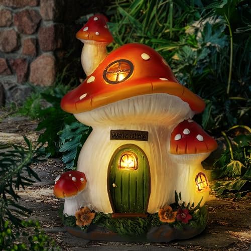 Mushroom House Garden Statue Outdoor, Outdoor Garden Decoration by FHWTY