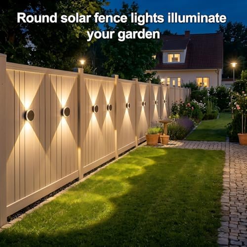 Ellasay Solar Fence Lights Outdoor: 360° Circular Lighting Solar Powered Wall Lights 12 Hours Long Runtime Up and Down Waterproof IP65 & 3 Modes High Brightness LED Focus Lens for Fence/Yard - 8 Pack - Image 3