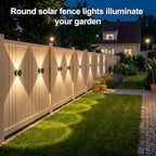 Ellasay Solar Fence Lights Outdoor: 360° Circular Lighting Solar Powered Wall Lights 12 Hours Long Runtime Up and Down Waterproof IP65 & 3 Modes High Brightness LED Focus Lens for Fence/Yard - 6 Pack - Image 3