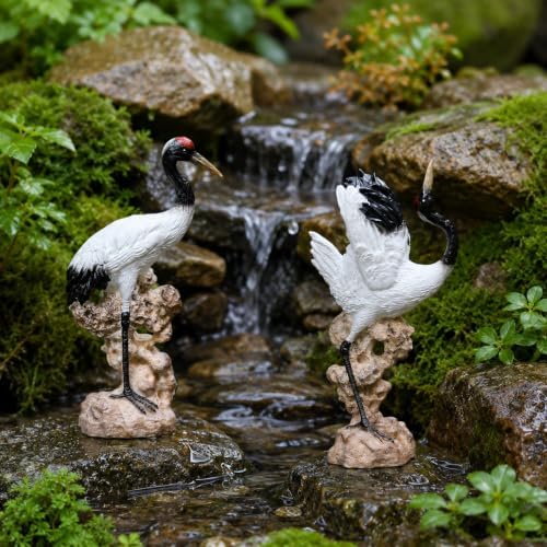 LUOZZY 2 Pcs Red Crowned Crane Figurine with Base for Aquarium Fish Tank - Image 7