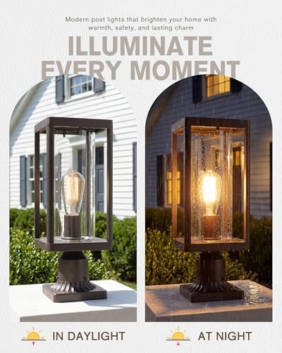 Beionxii Outdoor Post Lights, 20In Post Lantern with Pier Mount Base,Bronze - Image 5