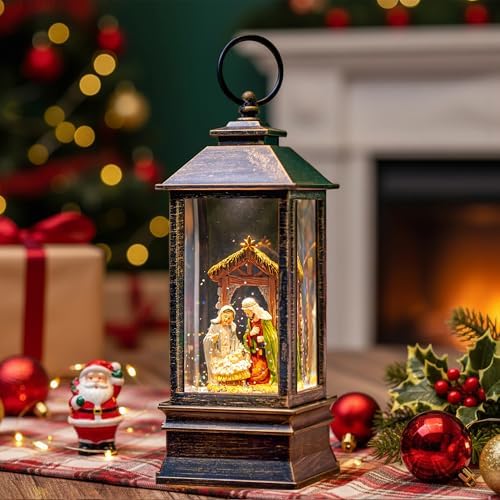 Christmas Snow Globe Water Lantern with Nativity Scene Battery Operated or USB Powered Musical Lighted Holiday Decoration for Tabletop Display for Family and Friends by XPSCOCO