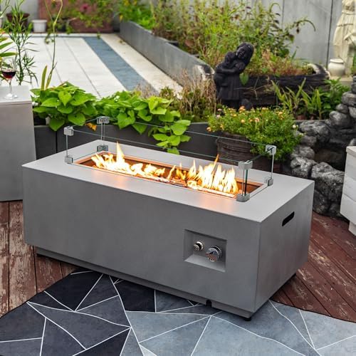 42" Outdoor Propane Fire Pit Table for Patio - 50,000 BTU Rectangular Gas Firepit Table, Grey Commercial-Grade Fireplace with Wind Guard - Image 7