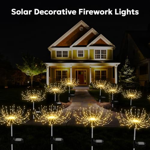Solar Outdoor Lights Outdoor Waterproof 200 LED Firework Light Solar Powered Sparkles Landscape Fairy Light Outside Decorations Lights for Yard Patio Pathway Lawn Party Decoration, 8 Pack - Image 3