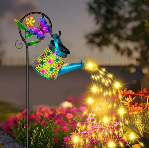 Solar Garden Lights Outdoor Decor, Butterfly Watering Can Lights, 2 Pack - Image 5