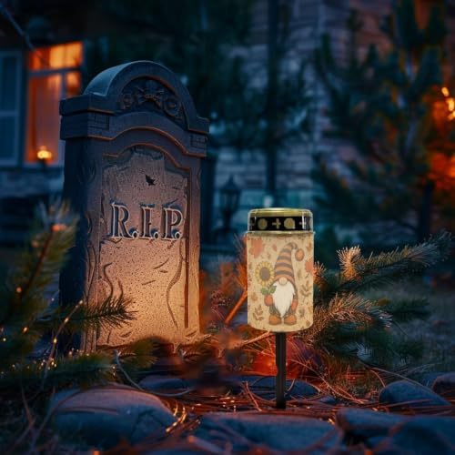 Poceacles Solar Lights Outdoor Solar Powered Cemetery Stake Candle Grave Lamp Landscape Lighting Grave Flameless Candle for Autumn Decor, Retro Gnome Sunflower, Pack of 4 - Image 2