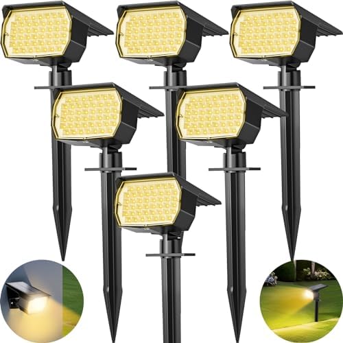 Tadyreal Solar Spot Lights Outdoor 6 Pack, [46 LED/3 Modes] Solar Landscape Spotlights Waterproof, 2-in-1 Auto On/Off Solar Powered Lights for Outside Yard Garden Wall Pathway(Warm White) by TadyrealSolarLights