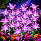 Solar Lights Outdoor, Gift for Women Mom Grandma Wife Daughter, 6 Pack 24 Solar Purple Lily Flower Lights Solar Flower Light Waterproof, Outside Decor Stake Light for Landscape Yard Patio Lawn Garden by stadeco