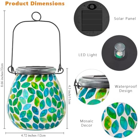 Starsoul 2 Pack Solar Lanterns Outdoor Waterproof, Unique Green Mosaic Glass Solar Garden Lights, Decorative Outdoor Lantern for Outside Patio Pathway Porch Yard Table - Image 4