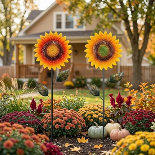 Topadorn Metal Sunflower Garden Stakes, 2 Pack 39" Fall Outdoor Decor - Image 3