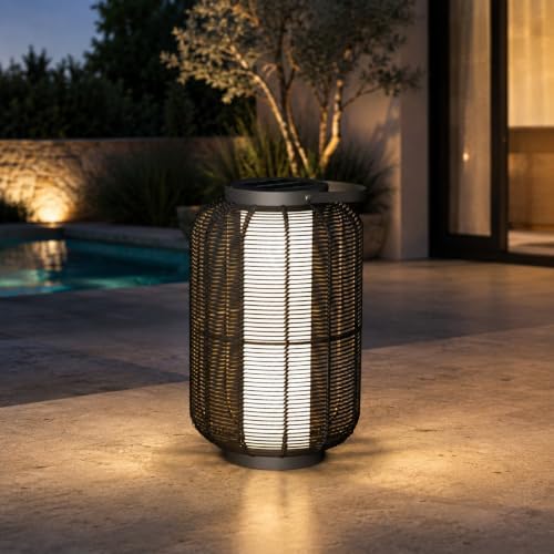 Solar Yard 1-Piece Outdoor Floor Lamp, Solar Water-Resistant Boho Lantern Lights for Outside Hanging Table Lanterns Decoration for Garden, Patio, Porch, Trees, Pathway, Cylinder Black by SolarYard