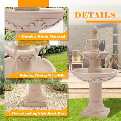 48.4" H Large Water Feature with Pineapple Top, 3 Tier Italian Water Fountain Outdoor with Waterfalls & Pump, Roman Pillar Garden Fountain for Garden, Backyard, Patio and Home Decor - Image 4