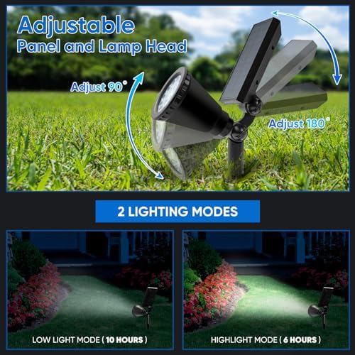 KEV 800 Lumens Solar Spot Lights Outdoor,18 LEDs Solar Flood Lights with 2 Modes &Adjustable &IPX65 Waterproof,Solar Spotlight for Driveway/Backyard/Patio Landscape/Tree/Garage(Cool White, 2 Pack) - Image 4