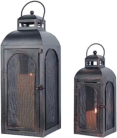 Luxury Lantern Decorative Outdoor & Indoor, Set of 2 (19’’&13’’) Metal Candle Lanterns Decor, Vintage Hanging Candle Holder for Front Porch Patio Wedding Farmhouse Home, Christmas Decorations by DECORKEY