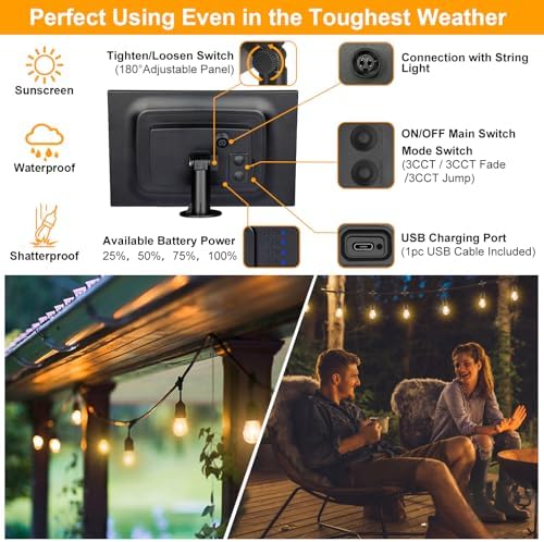 Mlambert 3 Colors 48FT LED Solar String Lights with Remote, 3 Modes, Black - Image 4