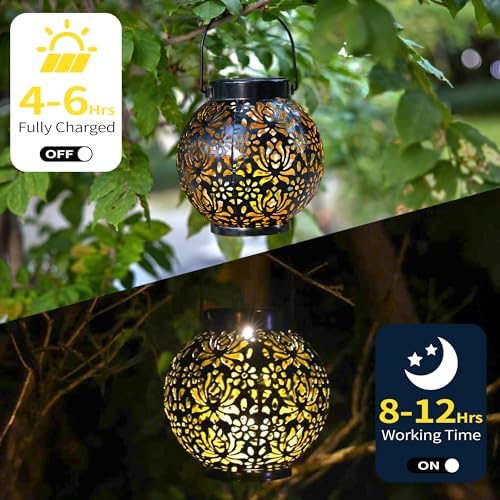 LUZ DEL Gifts 2 Pack Solar Lanterns, Rose Pattern Hanging Garden Lights - Image 6