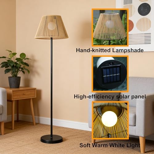 Solar Outdoor Floor Lamp with Rattan Shade, Adjustable Height - Image 5