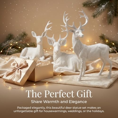 Resin 19.68 Inch Height Standing Deer Statue Animals Sculpture Garden Art Decor Yard Ornament Lawn Garden Outdoor Patio Decoration Figurine White - Image 2