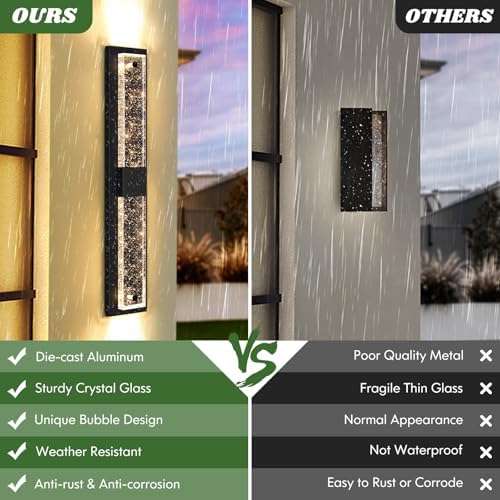 BesLowe 32‘’ Large Outdoor Wall Lights with Crystal Bubble Glass, 10W 3000K - Image 3
