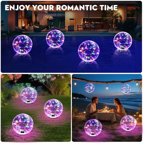 Floating Pool Lights, 15 Inch RGB Colorful Solar Pool Light That Float, IP68 Waterproof Inflatable Light Up Pool Balls, Float or Hang Solar Floating Lights for Pool, Wedding, Party Decor - 2PC - Image 7