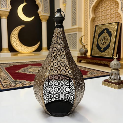 15.8inch Moroccan Lantern Lamp Decorative Candle Holders for Ramadan Decorations, Hanging, Outdoor Patio or Porch, Indoor Home Decor Gold - Image 2
