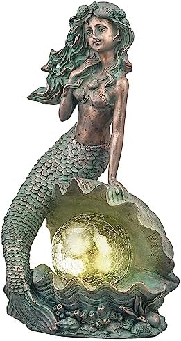 TERESA'S COLLECTIONS Mermaid Garden Statue Solar Resin Patina Bronze 12" by TERESASCOLLECTIONS