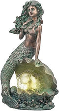 TERESA'S COLLECTIONS Mermaid Garden Statue Solar Resin Patina Bronze 12" by TERESASCOLLECTIONS