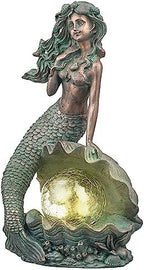 TERESA'S COLLECTIONS Mermaid Garden Statue Solar Resin Patina Bronze 12" by TERESASCOLLECTIONS