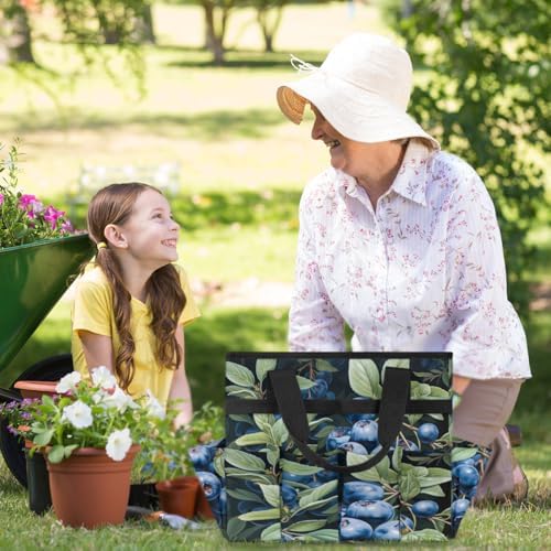 Fruit Printing Garden Tool Bag Organizer Heavy Duty Blueberry Leaves Gardening Tote Bag with 10 Pockets for Women Men Gardening Gifts - Image 6