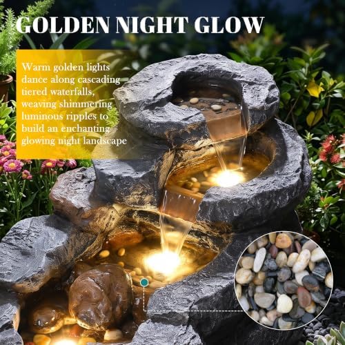 37.4" L Water Fountain Outdoor, 5-Tier Cascading Rock Waterfall, Gray - Image 5