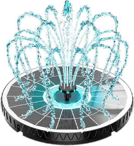 Yzert 2026 Remote Solar Powered Fountain, 6W Glass Bird Bath Fountain with 4000mAh Battery, 7 Nozzles, 4 Fixers & 8 Colorful LEDs, Adjustable Water Height for Outdoor Garden Pond Pool by Yzert