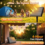100FT Solar String Lights Outdoor, IP65 Waterproof Shatterproof Dimmable LED Bulbs, Solar & USB Powered, 20+ Hrs Long Lasting, Hanging Lights for Outside Patio, Backyard, Garden, Wedding, Party Decor - Image 3