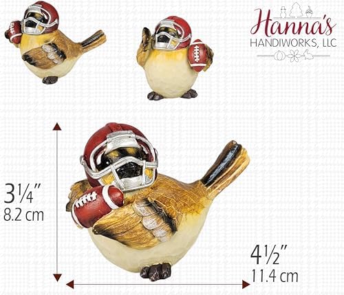Hanna's Handiworks Little Sparrow Birds with Footballs & Helmets - Resin Statues Home Decor for Indoor Tabletop/Outdoor Covered Garden - for Sports Centerpiece Displays, Parties, Gifts - Set of 3 - Image 2