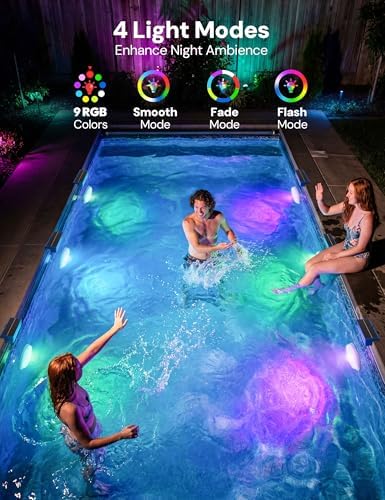 NIORSUN Solar Pool Lights for Above Ground & Inground Pools - IP68 Waterproof 9 RGB Color LED Pool Light with 3.6ft Cord & Remote, Underwater Lights for Pools/Pond Decor - Image 3