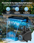 POPOSOAP Pond Waterfall Kit with Colorful LED Lights & 1200GPH Pond Pump, APP & Remote Control, Auto Timer, Pond Waterfall Spillway with 9.8FT Corrugated Tube for Pool, Garden, Patio, Backyard-P46D - Image 3